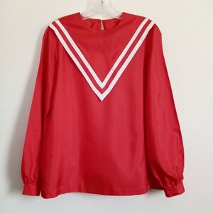 Vintage Lady Manhattan Striped Triangle Sailor Bib Front Blouse Long Sleeve 14
